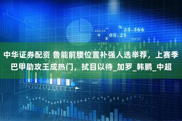 中华证券配资 鲁能前腰位置补强人选举荐，上赛季巴甲助攻王成热门，拭目以待_加罗_韩鹏_中超