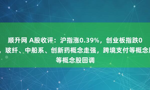 顺升网 A股收评：沪指涨0.39%，创业板指跌0.24%，玻纤、中船系、创新药概念走强，跨境支付等概念股回调
